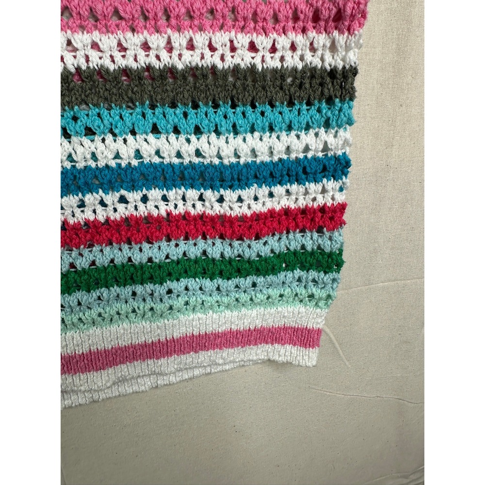 Talbots Sweater Vest Crochet Crewneck Pullover Rainbow Stripe Womens Sz Medium - Picture 7 of 8
